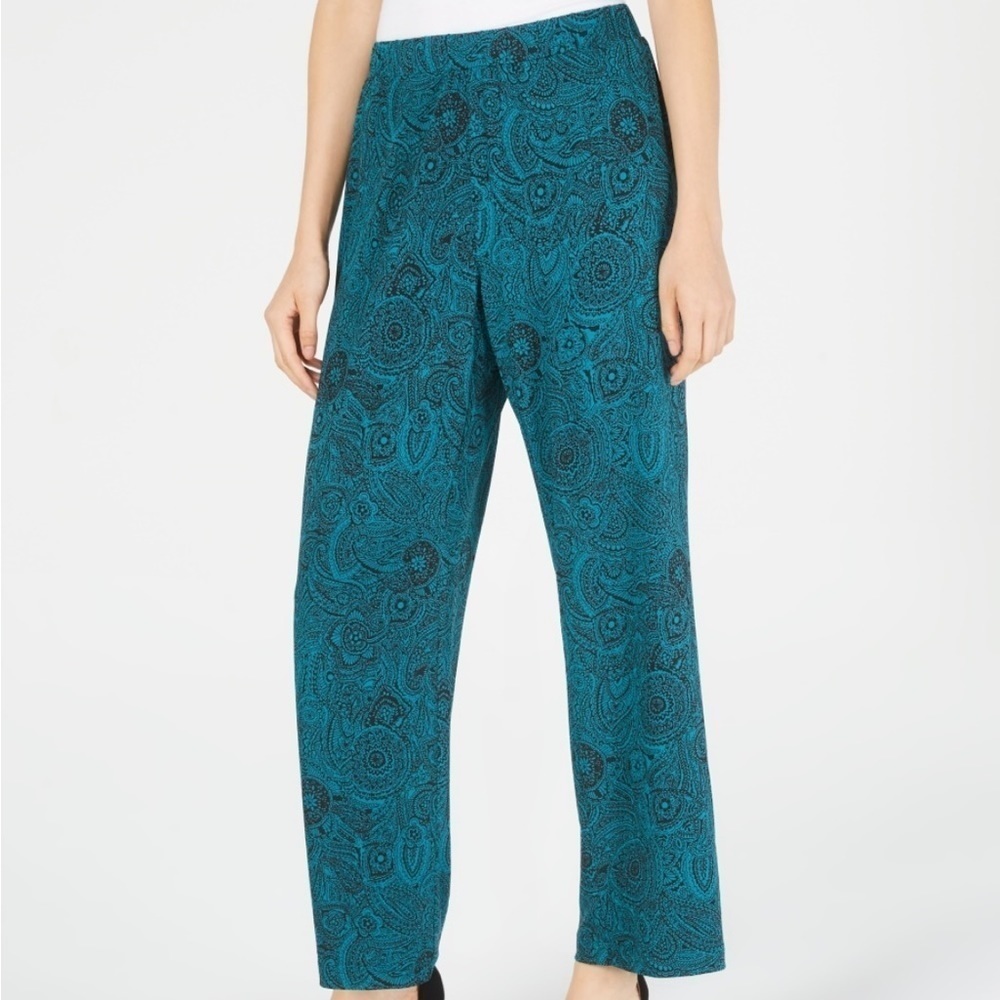 NY Collection Wide Leg Pull On Pants, Green And Black Xl Nwt